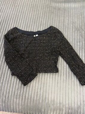 Frenchi Black Cropped Metallic Knit Top